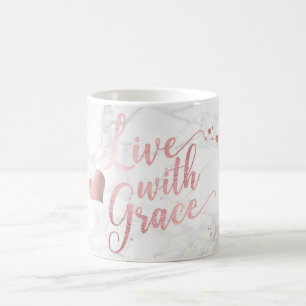 PixDezines LIVE WITH GRACE/Marble+Faux Rose Gold Coffee Mug