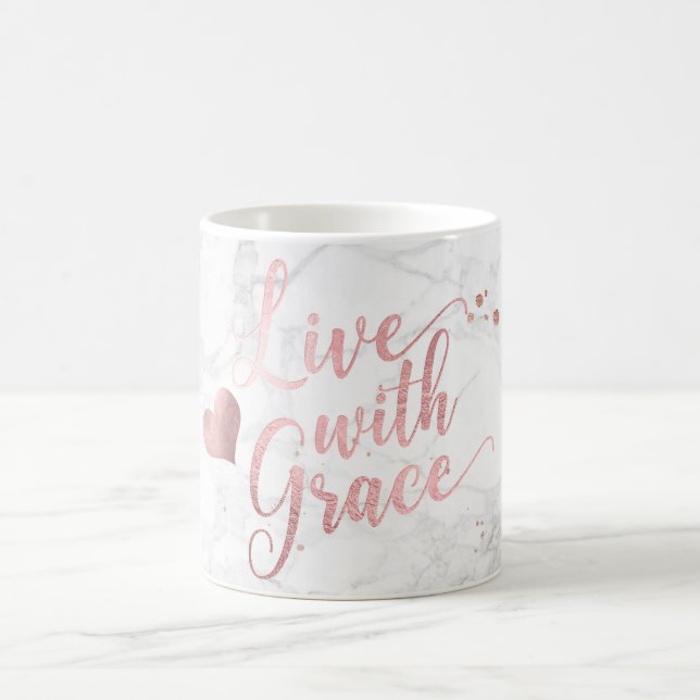 PixDezines LIVE WITH GRACE/Marble+Faux Rose Gold Coffee Mug (Center)