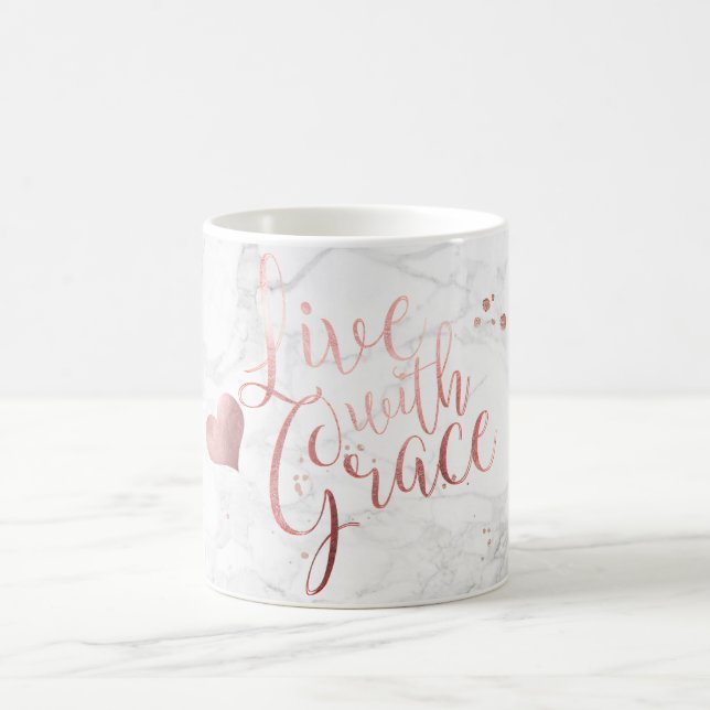 PixDezines LIVE WITH GRACE/Marble+Faux Rose Gold Coffee Mug (Center)