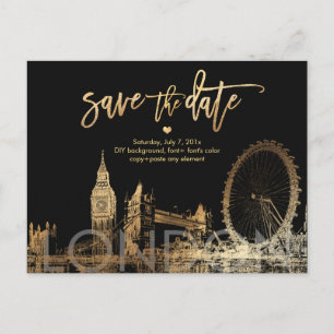 PixDezines/LONDON Save the Date/Faux Gold Announcement Postcard