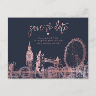 PixDezines London Save the Date/Faux Rose Gold Announcement Postcard