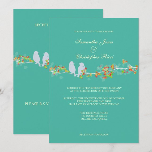 PixDezines LOVE BIRDS/DIY BACKGROUND COLOR Invitation (Front/Back)