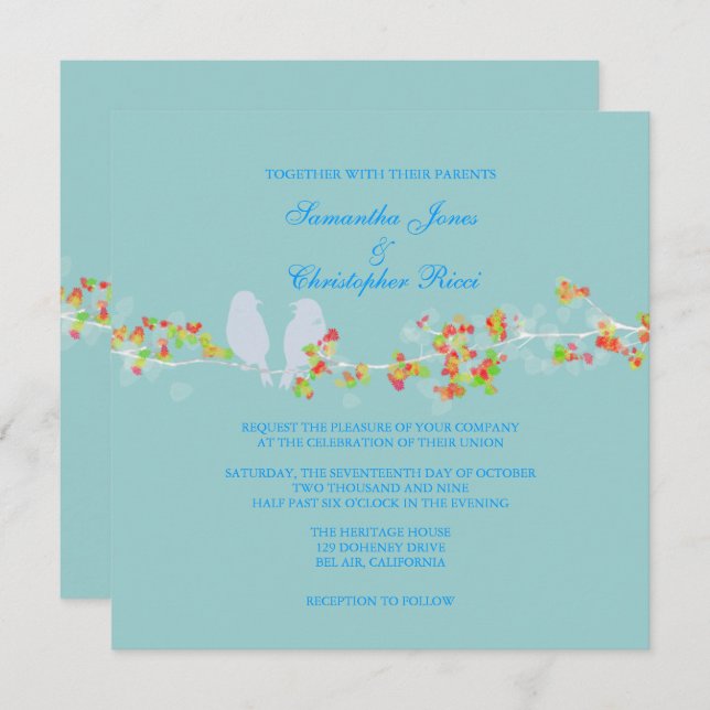 PixDezines LOVE BIRDS/DIY BACKGROUND COLOR Invitation (Front/Back)