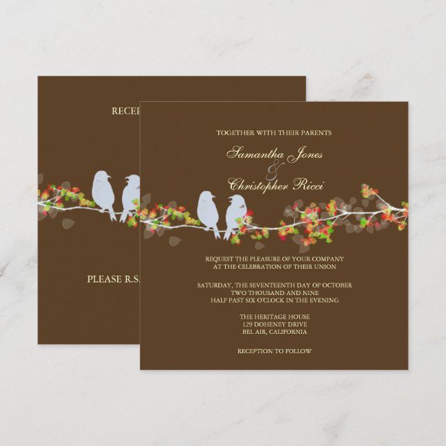 PixDezines LOVE BIRDS/DIY BACKGROUND COLOR Invitation (Front/Back)