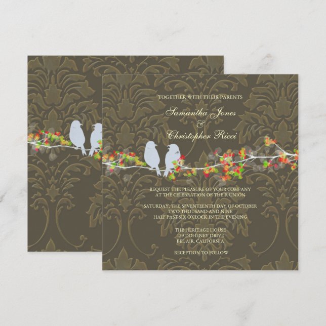 PixDezines LOVE BIRDS/DIY BACKGROUND COLOR Invitation (Front/Back)