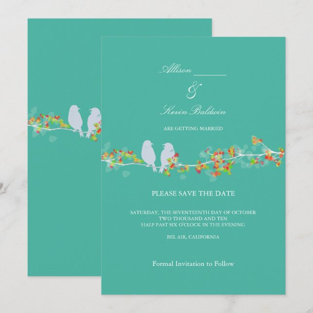 PixDezines LOVE BIRDS/DIY BACKGROUND COLOR Invitation (Front/Back)
