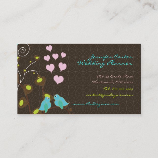 PixDezines love birds+floating hearts/diy colours Business Card (Front)