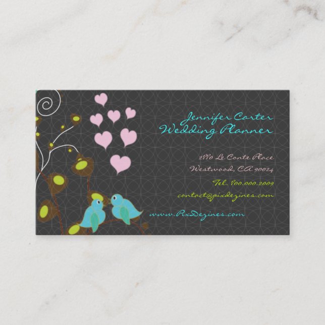 PixDezines love birds+floating hearts/diy colours Business Card (Front)