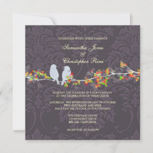 PixDezines LOVE BIRDS/PURPLE DAMASK Invitation
