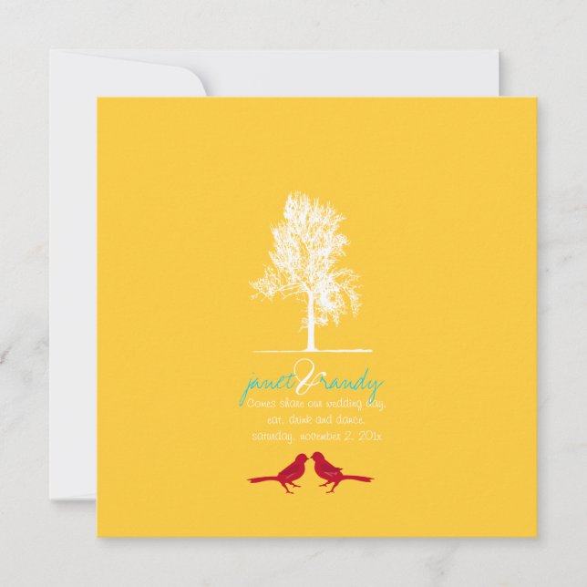 PixDezines Love Birds, Red, Oak Tree/DIY colour! Invitation (Front)