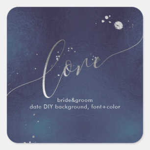 PixDezines Love dazzled faux silver+midnight blue Square Sticker