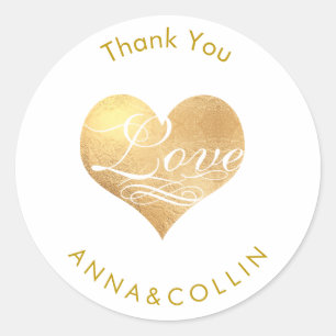 PixDezines Love/Faux Foil Gold Heart/Thank You Classic Round Sticker