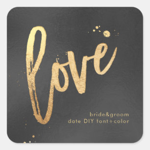 PixDezines Love, faux gold Charcoal Square Sticker