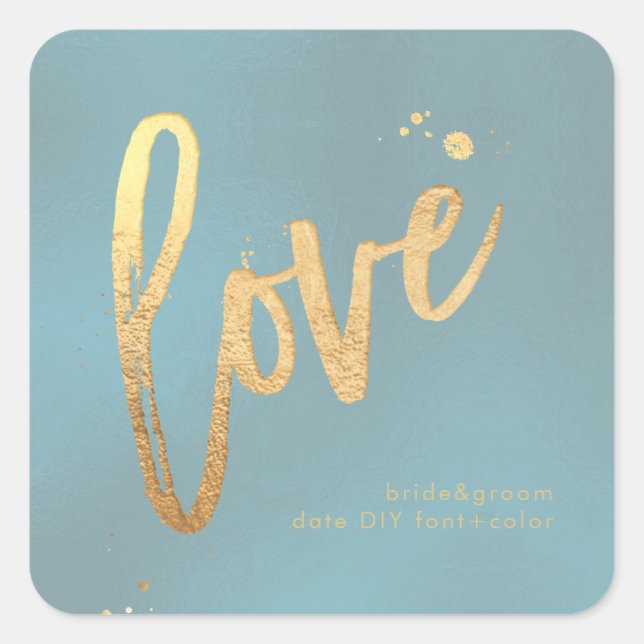 PixDezines Love, faux gold Dusty Teal Blue Square Sticker (Front)