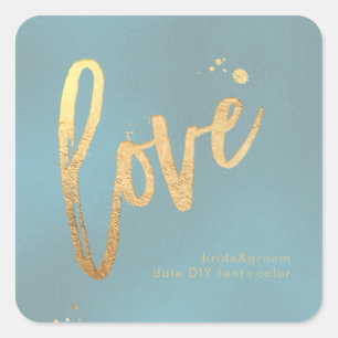 PixDezines Love, faux gold Dusty Teal Blue Square Sticker