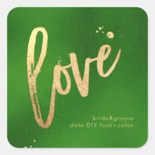 PixDezines Love, faux gold Evergreen Square Sticker