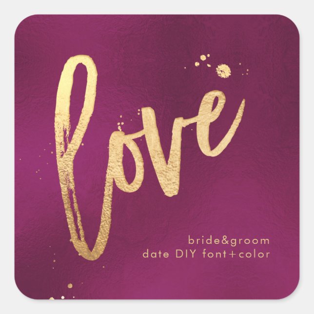 PixDezines Love, faux gold Red Wine Square Sticker (Front)
