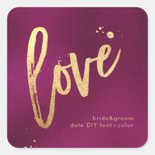 PixDezines Love, faux gold Red Wine Square Sticker