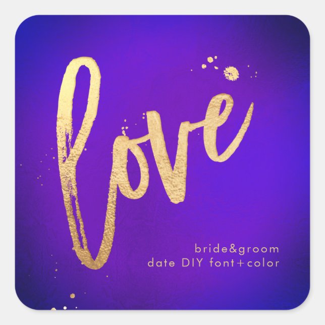 PixDezines Love, faux gold ultra violet Square Sticker (Front)