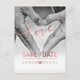 PixDezines Love,Faux Rose Gold Save the Date/Heart Announcement Postcard