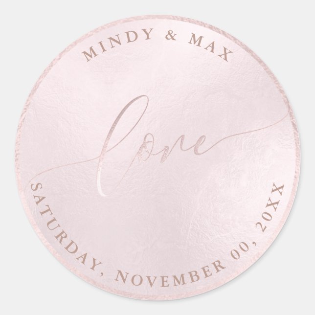 PixDezines LOVE IRIDESCENT BLUSH PINK Classic Round Sticker (Front)