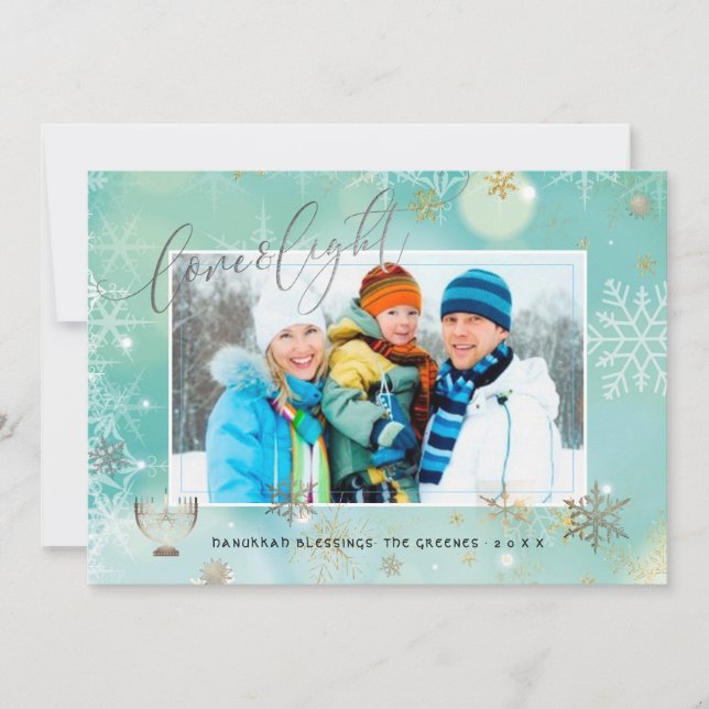 PixDezines Love+Light Hannukkah/snowflakes+Bokeh Holiday Card (Front)