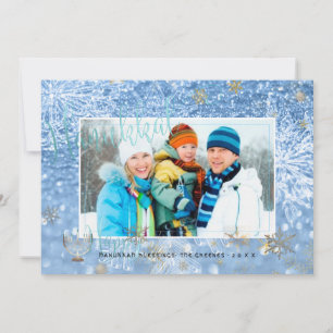 PixDezines Love+Light Hannukkah/snowflakes+Bokeh Holiday Card
