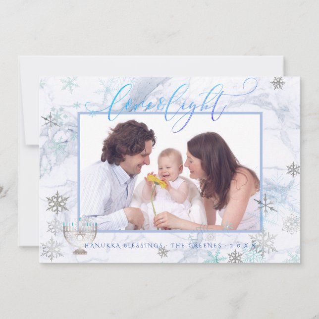 PixDezines Love+ Light Hanukkah Marble Snowflakes Holiday Card (Front)