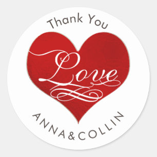 PixDezines Love/Red Heart/Thank You Classic Round Sticker