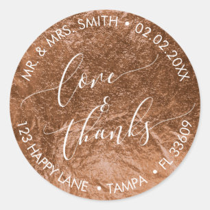 PixDezines LOVE+THANKS FAUX FOIL, COPPER Classic Round Sticker