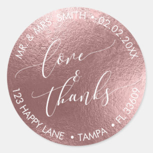 PixDezines LOVE+THANKS FAUX FOIL, ROSE GOLD Classic Round Sticker