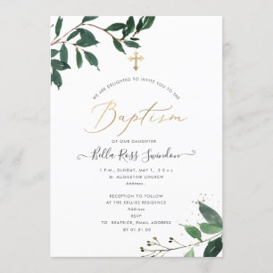 PixDezines Lush, Greenery Watercolor Baptism Invitation