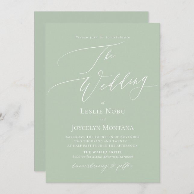 PixDezines Luxe Calligraphy DIY Colours Celadon Invitation (Front/Back)