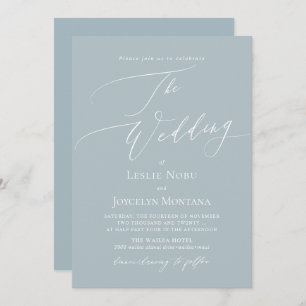 PixDezines Luxe Calligraphy Dusty Blue Wedding Invitation