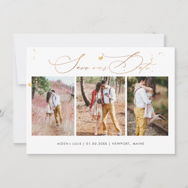 PixDezines Luxe Calligraphy Faux Gold Heart Save The Date (Front)