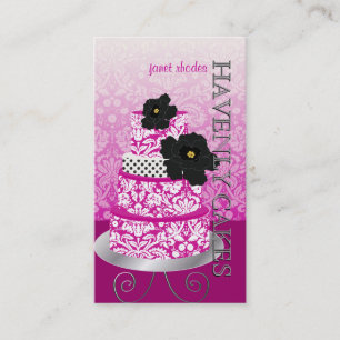PixDezines Magenta+White damask cake/pâtisserie Business Card