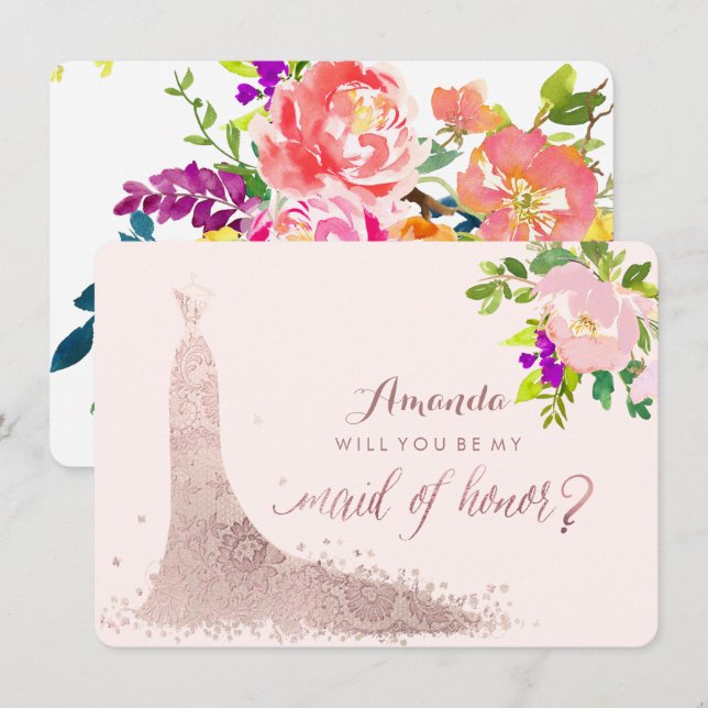 PixDezines Maid of Honour/Floral/Watercolor/Spring Invitation (Front/Back)