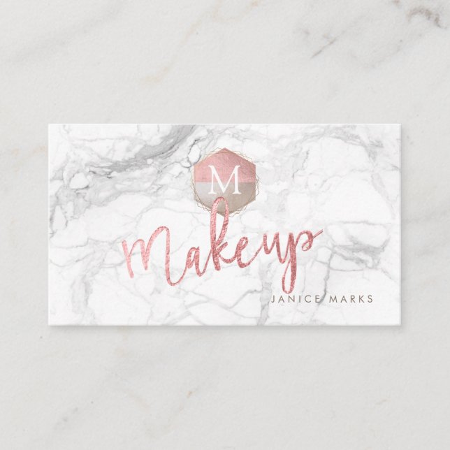 PIXDEZINES MAKE-UP ARTIST MARBLE FAUX ROSE GOLD BUSINESS CARD (Front)