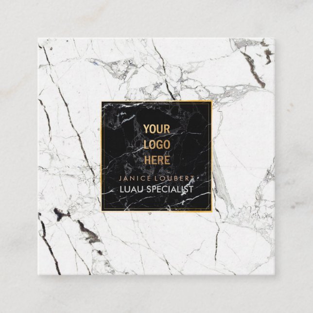 PixDezines Marble /Black+White Square Business Card (Front)