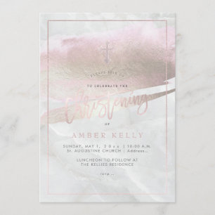 PixDezines Marble+Blush Pink Platinum/Christening Invitation