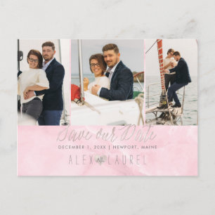 PixDezines Marble+Blush Pink Save the Date Postcard