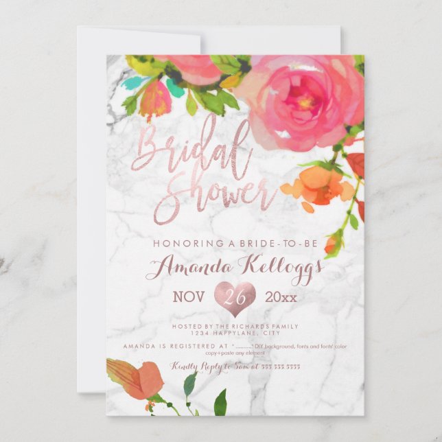 PixDezines Marble Bridal Shower/Floral Invitation (Front)