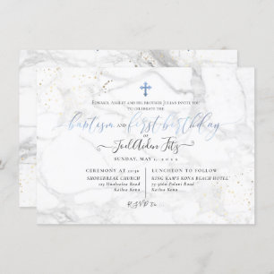 PixDezines Marble Cross Baptism 1st Birthday Invitation