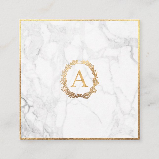 PixDezines Marble+DIY Faux Gold Monogram Square Business Card (Front)