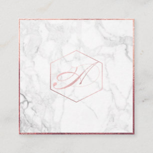 PixDezines Marble+Elegant Faux Rose Gold Monogram Square Business Card