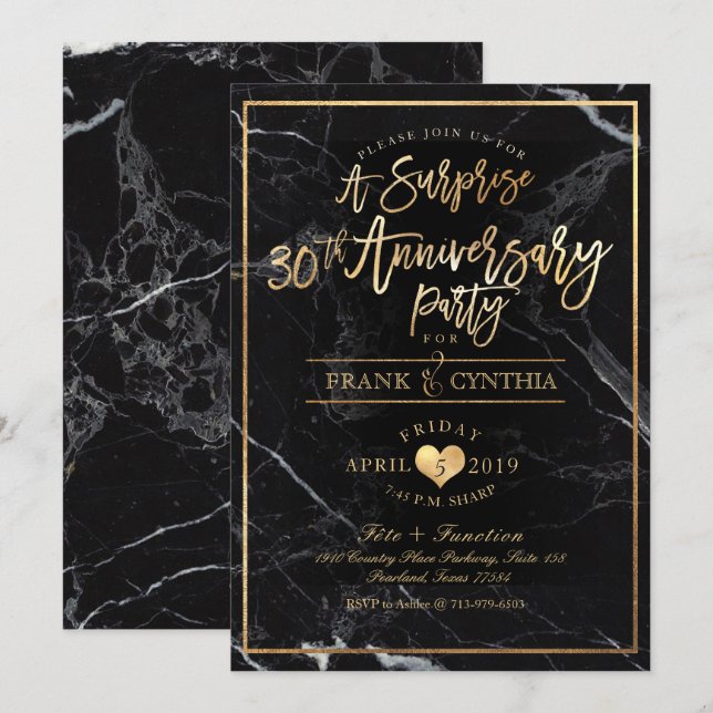 PixDezines Marble/Faux Gold/Anniversary Party Invitation (Front/Back)