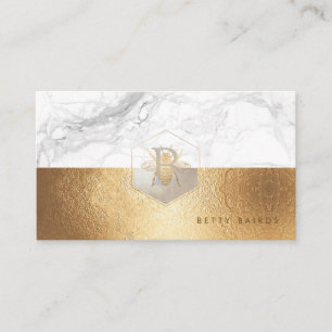 PIXDEZINES MARBLE FAUX GOLD BEE+HONEYCOMB BUSINESS CARD