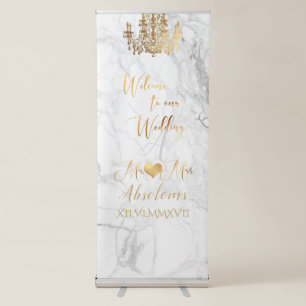 PixDezines Marble/Faux Gold Chandelier/Reception Retractable Banner