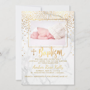 PixDezines Marble+Faux Gold Dots/Baptism Invitation