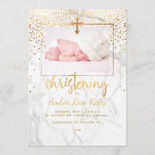 PixDezines Marble+Faux Gold Dots/Christening Invitation